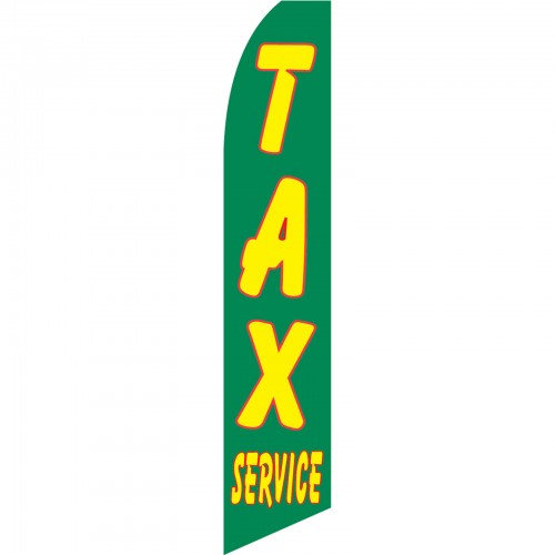 3 three Pack Tall Swooper Flags Green with Yellow Red Text TAX SERVICE 