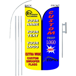 Drive In Complete Flag Kit Includes 12 Swooper Feather Business Flag With 15-foot Anodized Aluminum Flagpole AND Ground Spike NEOPlex 