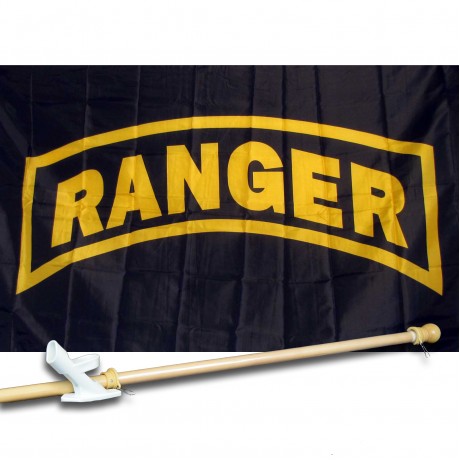 ARMY RANGERS BLACK 3' x 5'  Flag, Pole And Mount.