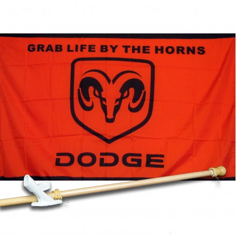 DODGE RAM RED BLK 3' x 5'  Flag, Pole And Mount.