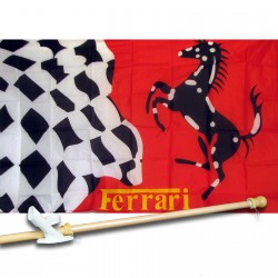 Ferrari Stallion Checkered 3' x 5'  Flag, Pole And Mount