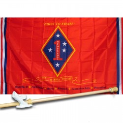 MARINE 1ST DIVISION 3' x 5'  Flag, Pole And Mount.