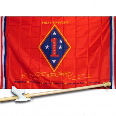 MARINE 1ST DIVISION 3' x 5'  Flag, Pole And Mount.