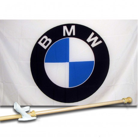 BMW WHITE 3' x 5'  Flag, Pole And Mount.