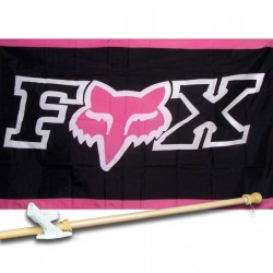 Fox Moto Pink Motocross 3'x 5' polyester Flag , Pole And Mount.