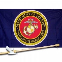 MARINES DEPT. O F NAVY 3' x 5'  Flag, Pole And Mount.