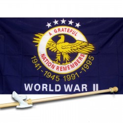 WW II A GREATFUL NATION 3' x 5'  Flag, Pole And Mount.