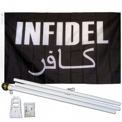 Infidel with Arabic Black 3' x 5' Polyester Flag, Pole and Mount