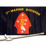 MARINE 2ND DIVISION 3' x 5'  Flag, Pole And Mount.