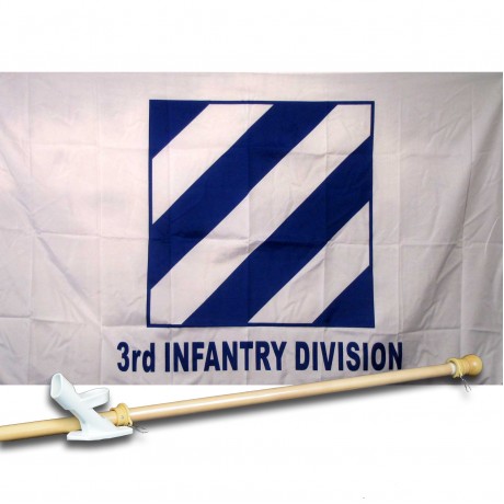 ARMY 3RD INFANTRY DIVISION 3' x 5'  Flag, Pole And Mount.