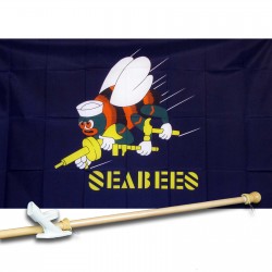 NAVY SEABEES 3' x 5'  Flag, Pole And Mount.