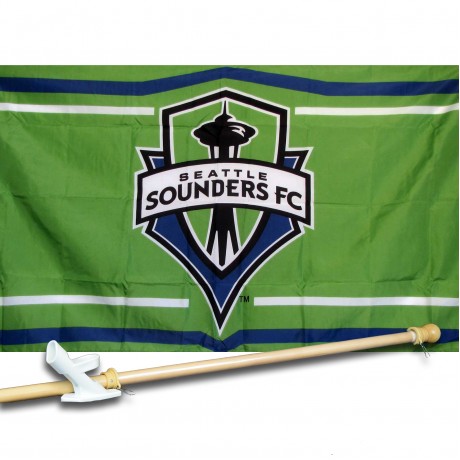 SEATTLE SOUNDERS 3' x 5'  Flag, Pole And Mount.
