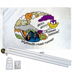Plymouth Road Runner White 3' x 5' Polyester Flag, Pole and Mount