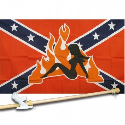 REBEL LADY  FLAME 3' x 5'  Flag, Pole And Mount.