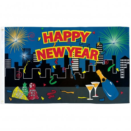 Happy New Year City 3' x 5' Polyester Flag