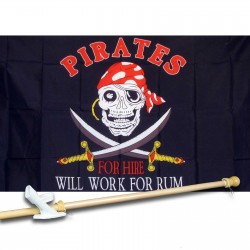 PIRATE WILL WORK  FOR RUM 3' x 5'  Flag, Pole And Mount.