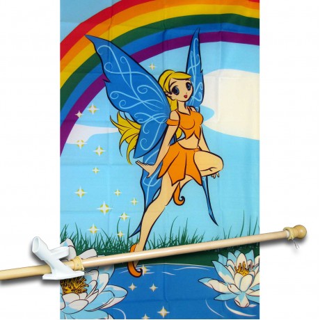 Fairy with Rainbow 3' x 5'  Flag, Pole And Mount