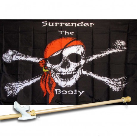 SURRENDER THE BOOTY BLACK 3' x 5'  Flag, Pole And Mount.