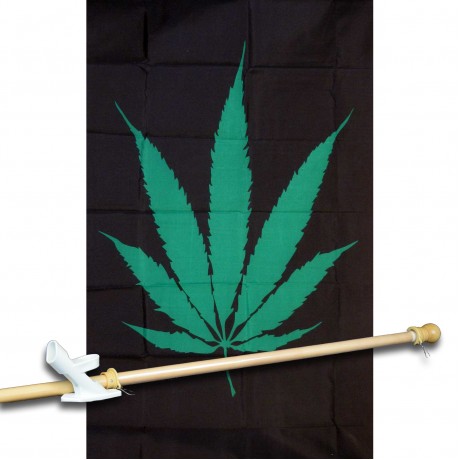 Marijuana Leaf Vertical 3' x 5' Polyester Flag, Pole and Mount
