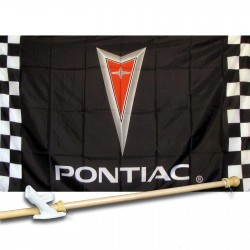 PONTIAC WITH CHECKERS 3' x 5'  Flag, Pole And Mount.
