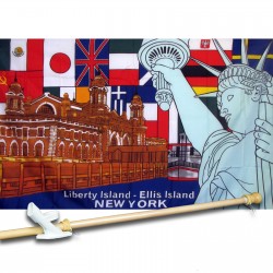 LIBERTY ISLAND NEW YORK 3' x 5'  Flag, Pole And Mount.