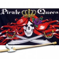 PIRATE QUEEN 3' x 5'  Flag, Pole And Mount.