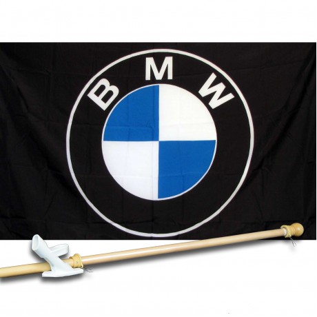 BMW BLACK 3' x 5'  Flag, Pole And Mount.