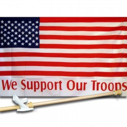 WE SUPPORT OUR TROOPS USA 3' x 5'  Flag, Pole And Mount.
