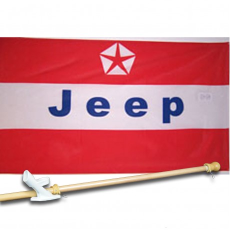 JEEP RED 3' x 5'  Flag, Pole And Mount.