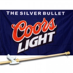 COORS LIG11HT SILVER BULLET BLUE 3' x 5'  Flag, Pole And Mount.