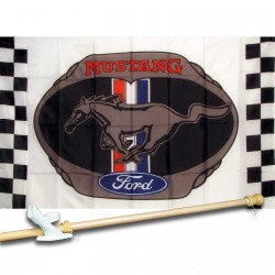 MUSTANG CHECKERED 3' x 5'  Flag, Pole And Mount.