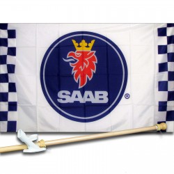 SAAB CHECKERED 3' x 5'  Flag, Pole And Mount.