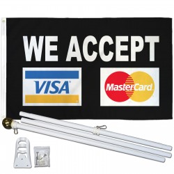 We Accept Visa Mastercard Black 3' x 5' Polyester Flag, Pole and Mount