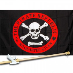PIRATE REPUBLIC RED CIRCLE 3' x 5'  Flag, Pole And Mount.