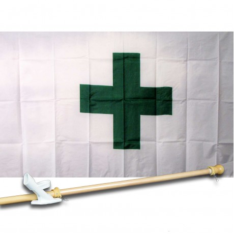 GREEN CROSS 3' x 5'  Flag, Pole And Mount.