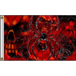 Spider & Skulls Red 3'x 5' Flag