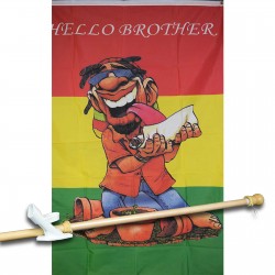 HELLO BROTHER 3' x 5'  Flag, Pole And Mount.