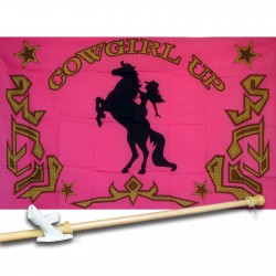 COWGIRL UP 3' x 5'  Flag, Pole And Mount.