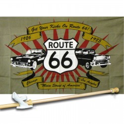 ROUTE 66 3' x 5'  Flag, Pole And Mount.