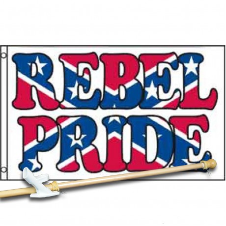 REBEL PRIDE (LETTERS) 3' x 5'  Flag, Pole And Mount.