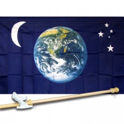 EARTH MOON & STARS 3' x 5'  Flag, Pole And Mount.