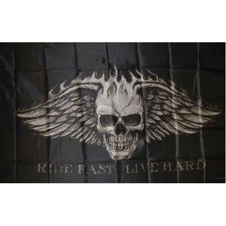 Skull, Wings, Ride Fast Live Hard 3'x 5' Flag
