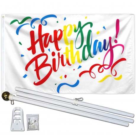 Happy Birthday Confetti 3' x 5' Polyester Flag, Pole and Mount