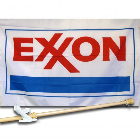 EXXON GAS OIL 2 1/2' X 3 1/2'   Flag, Pole And Mount.
