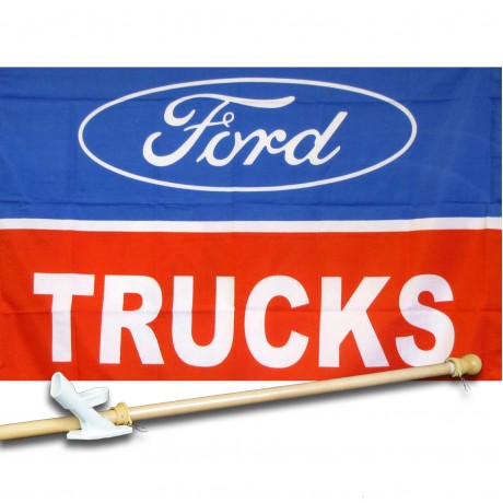 Ford Trucks Logo 2 1/2' X 3 1/2' polyester Car Lot Flag , Pole And Mount.