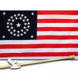 US 34 STAR HISTORICAL 3' x 5'  Flag, Pole And Mount.