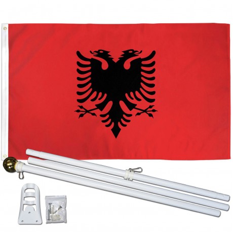Albania 3' x 5' Polyester Flag, Pole and Mount