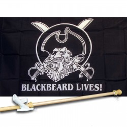 BLACK BEARD LIVES PIRATE 3' x 5'  Flag, Pole And Mount.
