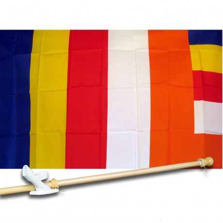 BUDDHIST RELIGIOUS 3' x 5'  Flag, Pole And Mount.