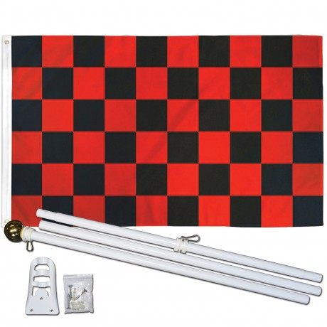 Checkered Black & Red 3' x 5' Polyester Flag, Pole and Mount